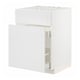 Armoire de cuisine METOD blanche avec tiroir ouvert, aspect artisanal, design épuré.