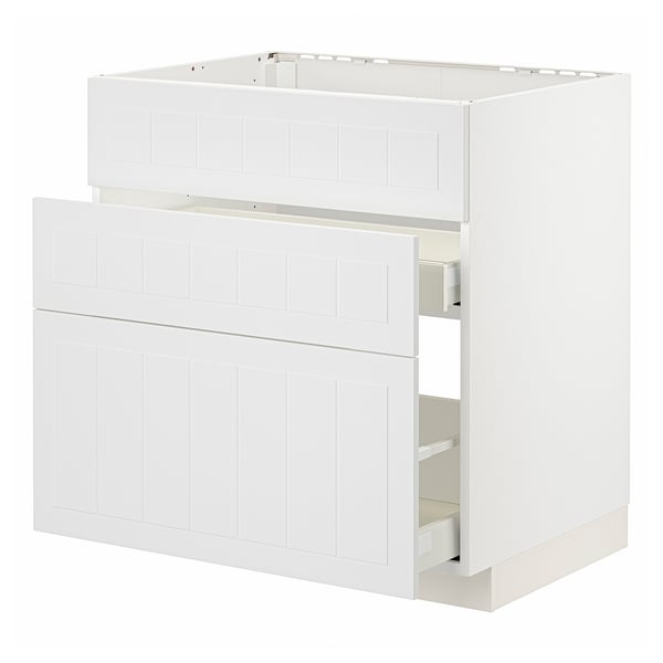 Meuble de cuisine METOD blanc, rectangulaire, aspect artisanal, façade de tiroir lisse.
