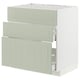 Armoire de cuisine METOD verte, design à trois tiroirs, style moderne, blanc et vert, rectangulaire.