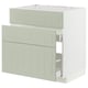 Meubles de cuisine ikea METOD blancs et verts avec tiroirs et armoire.
