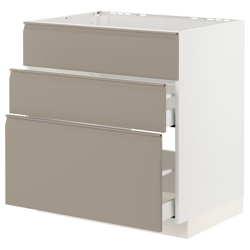 Armoire de cuisine moderne : METOD gris-beige, avec trois tiroirs, design minimaliste, façades lisses.