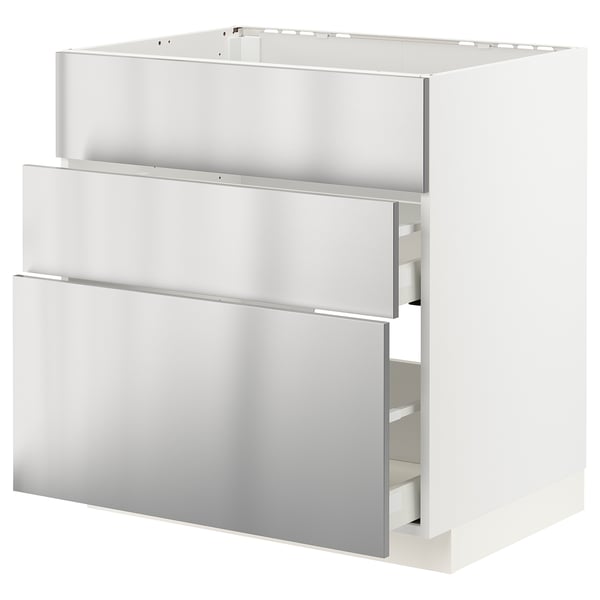 Armoire de cuisine moderne en acier inoxydable avec trois tiroirs, design élégant d’ikea.