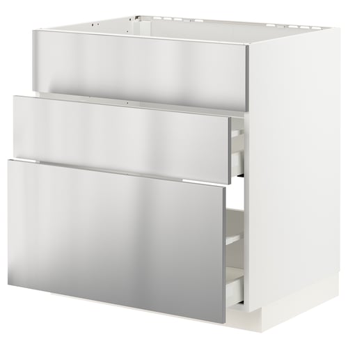 Armoire de cuisine moderne en acier inoxydable avec trois tiroirs, design élégant d’ikea.