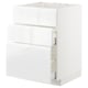 Armoire de cuisine METOD blanche, finition brillante, trois tiroirs coulissants, rectangulaires.