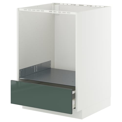 Meuble de cuisine METOD avec tiroir en kallarp gris-vert brillant, côtés métalliques, rectangulaire.