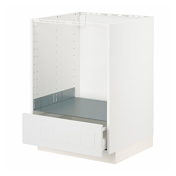 Armoire de cuisine METOD blanche, ouverte sur le devant, design minimaliste moderne, blanche.