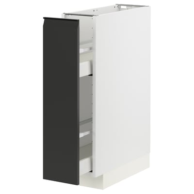 Meuble de cuisine METOD en blanc avec porte noire mate, forme carrée, design minimaliste et élégant.