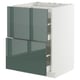 Meuble de cuisine METOD avec tiroirs vert brillant et contour blanc. 3 tiroirs, design élégant, finition moderne et brillante.