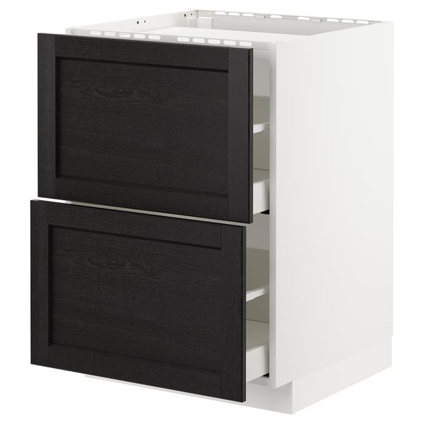 Le meuble de cuisine METOD avec des tiroirs en bois teinté foncé. C’est une unité moderne avec deux grands tiroirs, parfaite pour le rangement.