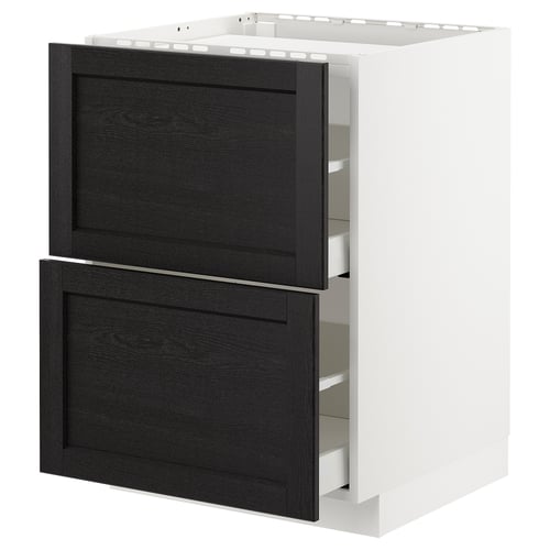 Le meuble de cuisine METOD avec des tiroirs en bois teinté foncé. C’est une unité moderne avec deux grands tiroirs, parfaite pour le rangement.