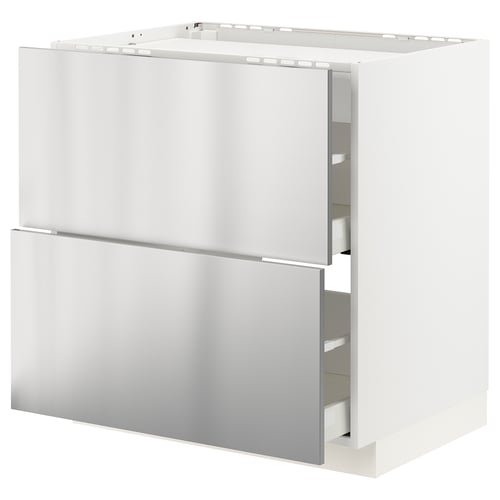Armoire de cuisine moderne en acier inoxydable avec deux tiroirs lisses, design élégant et minimaliste.
