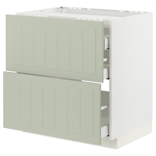 Armoire METOD verte avec 3 tiroirs.