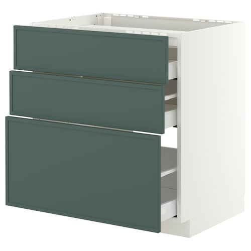METOD / MAXIMERA Élément bas table cuisson/3fcs/3tir, blanc/Aspudden gris-vert foncé, 80x60 cm
