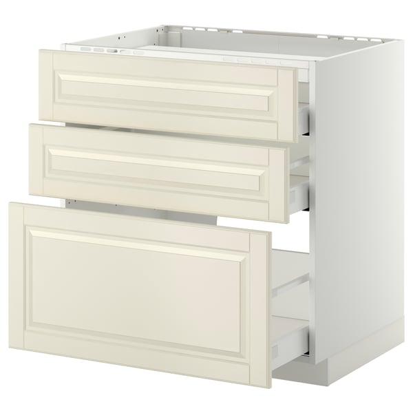 Armoire de cuisine METOD blanc cassé avec trois grands tiroirs et un petit tiroir inférieur, au design classique avec des bords biseautés.