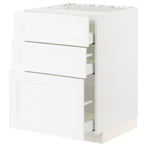 Armoire de cuisine METOD blanche avec tiroirs coulissants, design classique.