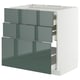 Une armoire METOD gris-vert brillant avec trois tiroirs coulissants, au design moderne.