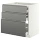METOD / MAXIMERA Élément bas table cuisson/3fcs/3tir, blanc/Voxtorp effet acier inoxydable, 80x60 cm
