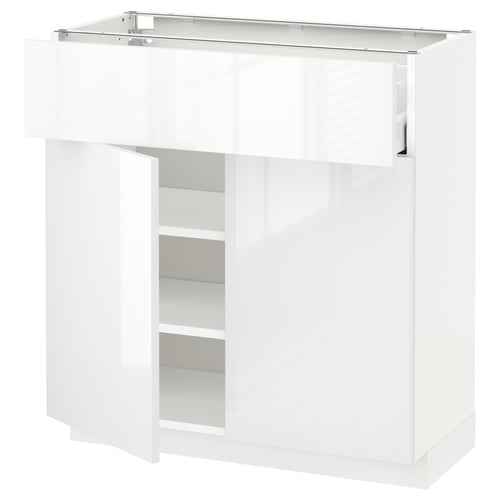 Armoire de cuisine METOD moderne, blanc brillant, étagères réglables, tiroir lisse, résistant à l’humidité.