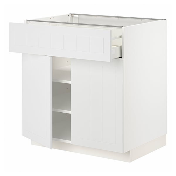 Meuble de cuisine METOD blanc moderne avec tiroir et étagère, design élégant et minimaliste.