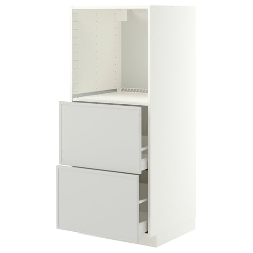 METOD / MAXIMERA Élément haut 2 tiroirs pr four, blanc/Aspudden gris clair, 60x60x140 cm