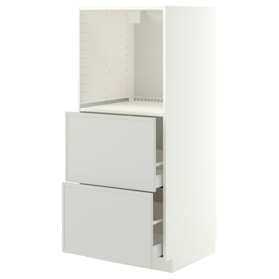 METOD / MAXIMERA Élément haut 2 tiroirs pr four, blanc/Aspudden gris clair, 60x60x140 cm