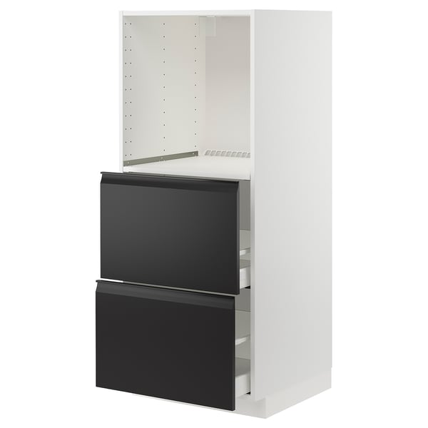 Meuble de cuisine METOD en blanc avec tiroirs noirs mats, design moderne.