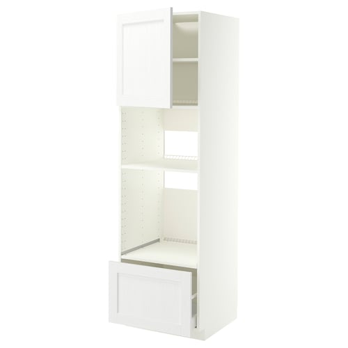 METOD / MAXIMERA Élément haut pr appareils encastrés, blanc Enköping/blanc effet bois, 60x60x200 cm