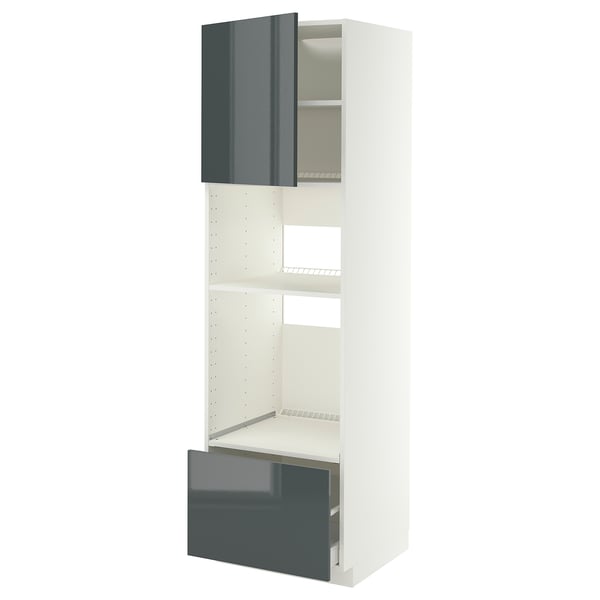 METOD / MAXIMERA Élément haut pr appareils encastrés, blanc/Kallarp gris-vert foncé brillant, 60x60x200 cm