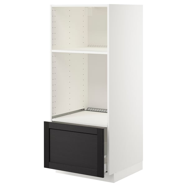 Meuble de cuisine METOD blanc avec tiroir noir, moderne, 2 étagères.