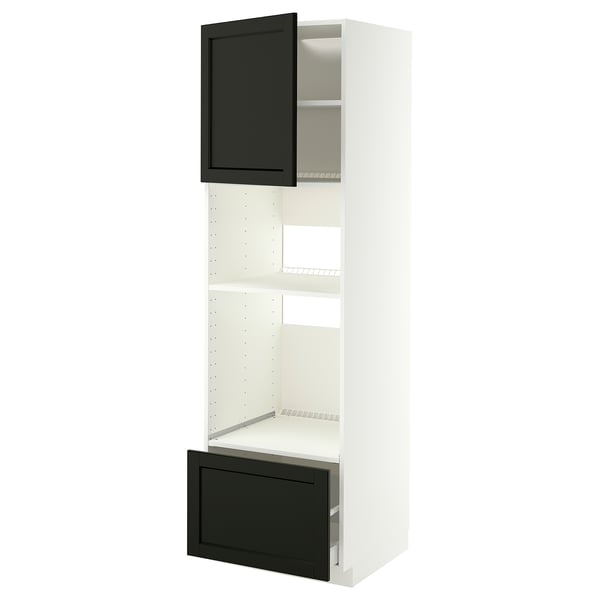 METOD / MAXIMERA Élément haut pr appareils encastrés, blanc/Lerhyttan teinté noir, 60x60x200 cm