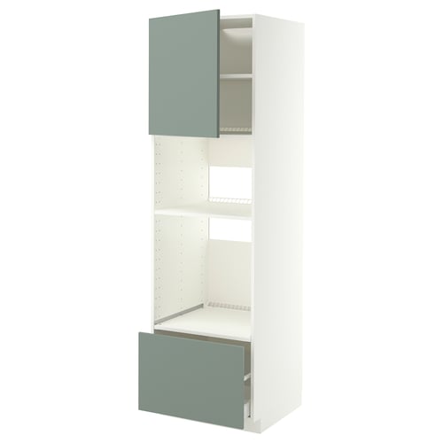 METOD / MAXIMERA Élément haut pr appareils encastrés, blanc/Nickebo gris mat-vert, 60x60x200 cm