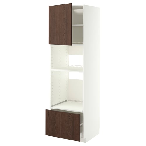 METOD / MAXIMERA Élément haut pr appareils encastrés, blanc/Sinarp brun, 60x60x200 cm