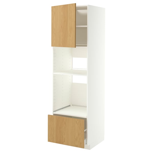 METOD / MAXIMERA Élément haut pr appareils encastrés, blanc/Sinarp plaqué chêne, 60x60x200 cm