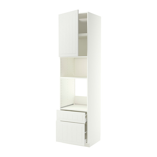 Un meuble de cuisine METOD blanc avec portes et étagères ouvertes.