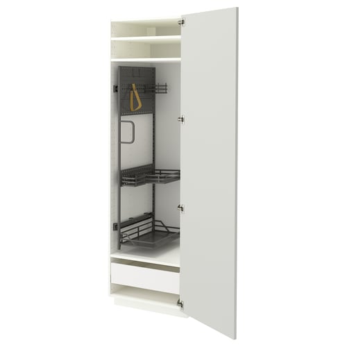 METOD / MAXIMERA Élément haut + rangements prod entr, blanc/Aspudden gris clair, 60x60x200 cm