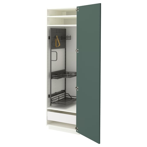 METOD / MAXIMERA Élément haut + rangements prod entr, blanc/Aspudden gris-vert foncé, 60x60x200 cm