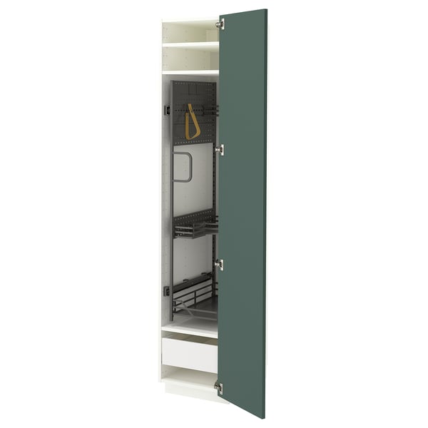 METOD / MAXIMERA Élément haut + rangements prod entr, blanc/Aspudden gris-vert foncé, 40x60x200 cm