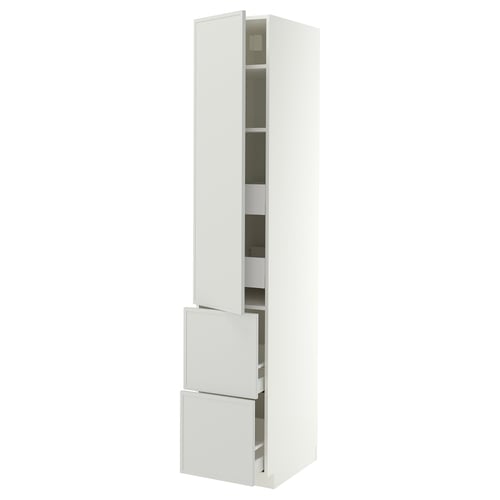 METOD / MAXIMERA Élément haut+tablettes/4tir/pte/2fc, blanc/Aspudden gris clair, 40x60x220 cm