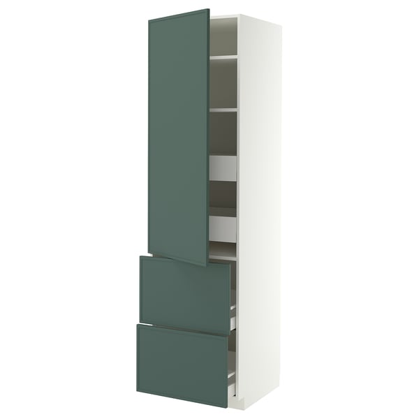 METOD / MAXIMERA Élément haut+tablettes/4tir/pte/2fc, blanc/Aspudden gris-vert foncé, 60x60x220 cm