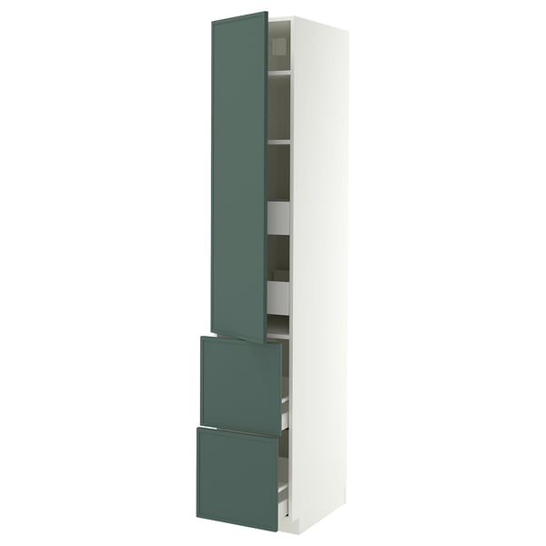 METOD / MAXIMERA Élément haut+tablettes/4tir/pte/2fc, blanc/Aspudden gris-vert foncé, 40x60x220 cm