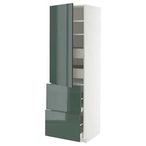 Armoire de cuisine moderne METOD avec portes en kallarp gris-vert brillant, haute, élégante et contemporaine.