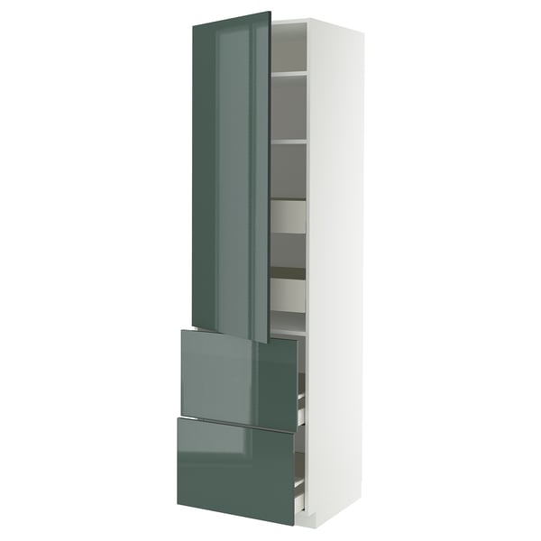 Armoire moderne vert brillant avec tiroirs et étagères, design élégant, poignées métalliques.