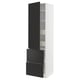 Armoire de cuisine moderne en blanc et noir, haute avec étagère réglable, tiroir et fonction de fermeture lente.