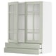 Set de cuisine METOD : portes en verre vert clair, armoires blanches, design moderne.
