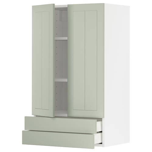 Armoire de cuisine METOD verte avec 2 portes, 2 tiroirs et étagère réglable.