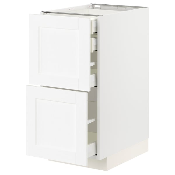Armoire de cuisine METOD en blanc avec deux tiroirs et deux portes.