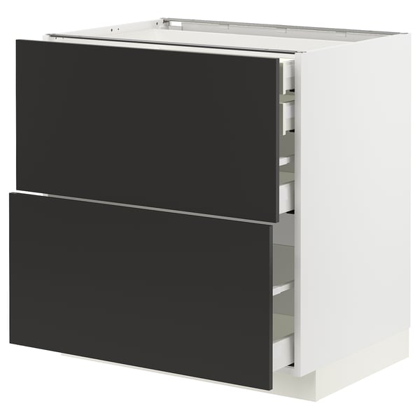 Armoire de cuisine METOD en noir avec cadre blanc, design moderne.