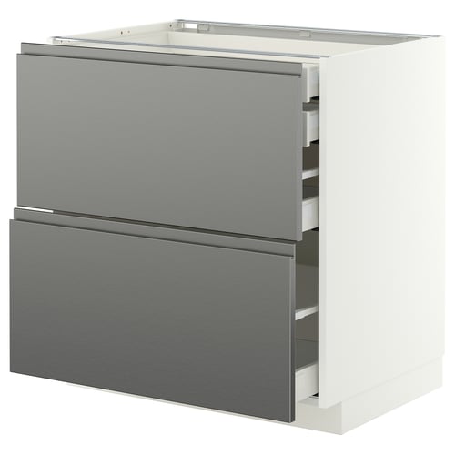 METOD / MAXIMERA Élt bas 2faces/2tir bas+1moy+1haut, blanc/Voxtorp effet acier inoxydable, 80x60 cm