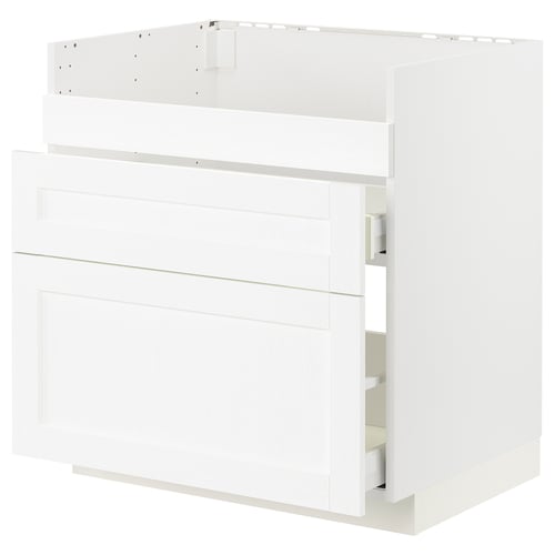 Armoire de cuisine METOD blanche, design classique avec texture bois, forme rectangulaire, surfaces lisses.