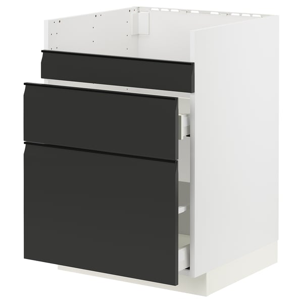 Armoire de cuisine moderne : METOD avec façades en upplöv noirs, style minimaliste élégant, finition mate foncée.